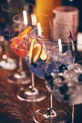 Elegant gin and tonic cocktails with blueberries - 763002982