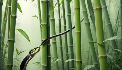 A Snake In A Bamboo Forest Among The Tall Green Upscaled