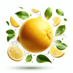 A Fresh lemon flying on a white background