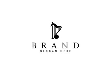 Harp logo design with a combination of tonal melodies in a flat vector design style