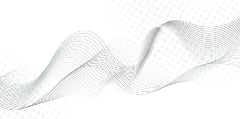 Abstract grey, white smooth element swoosh speed wave modern stream background. Wave lines created using blend tool and dots. abstract frequency sound wave lines and twisted curve lines background.
