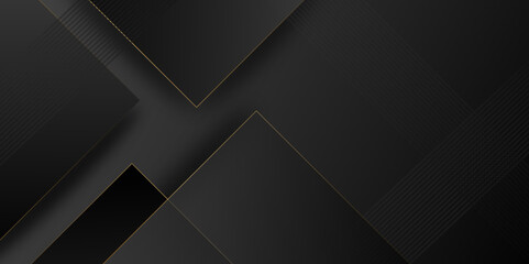 Minimal black grey abstract modern background design with golden stoke. Black abstract 3D presentation background with rounded rectangle shapes. Vector abstract background for business corporate.