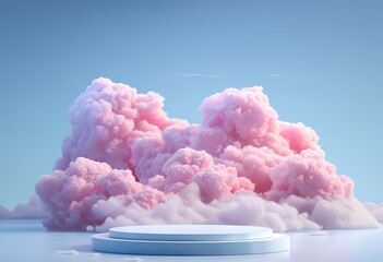 arafed image of a white platform in front of a cloud of pink clouds