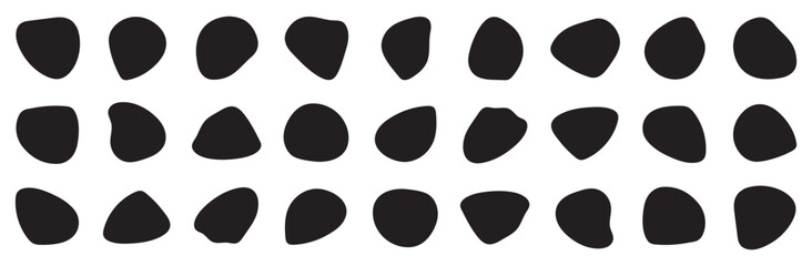 Random shapes. Organic black blobs of irregular shape. Abstract blotch, inkblot and pebble silhouettes, simple liquid amorphous splodge elements. creative minimal bubble stone vector set - obrazy, fototapety, plakaty