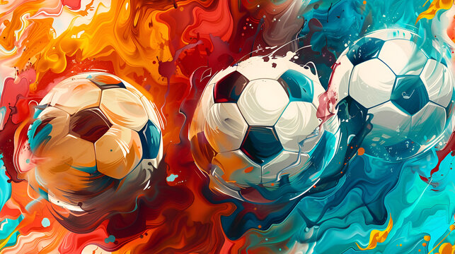 UEFA Euro Soccer Balls Illustration with colorful background, Generative AI