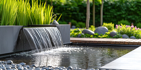 outdoor home modern water feature fountain water - Powered by Adobe