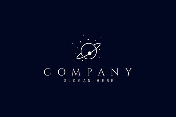 Obraz premium Saturn planet line art illustration logo design with orbit rings