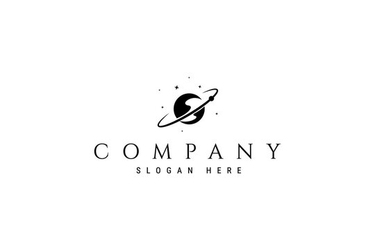 abstract planet with an orbit in outer space line art vector illustration logo design