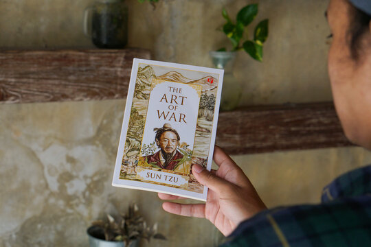 The Art of War book by Sun Tzu. Sun Tzu was a Chinese military general who lived in the period 544 BC &ndash; 496 BC. Yogyakarta, Indonesia - October 03, 2023