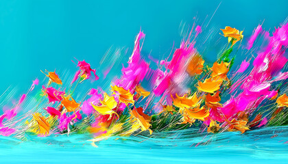 Abstract Expression of Flowers  Dynamic Brushstrokes in Motion. A painting of flowers