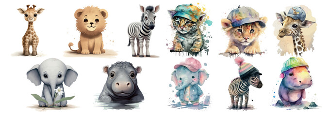 Adorable Illustrated Baby Animals and Their Watercolor Counterparts Wearing Cute