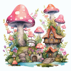 Floral Fairy Village Clipart clipart isolated on white