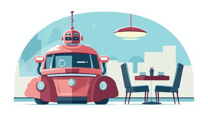 A retro-futuristic robot attending a vintage diner.