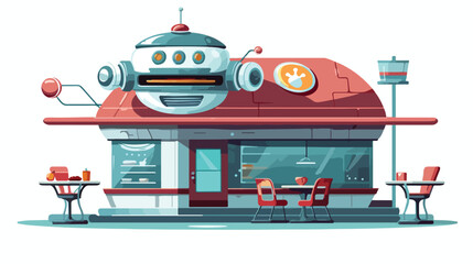 A retro-futuristic robot attending a vintage diner.