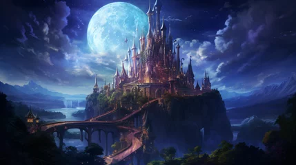 Foto op Plexiglas An enchanted castle surrounded by a magical barrier pr © Cybonix