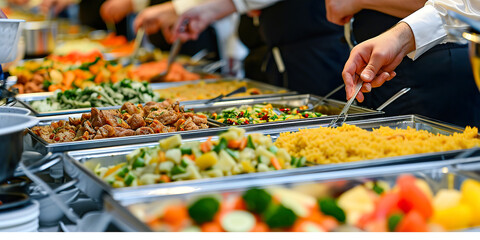 People group catering buffet food - obrazy, fototapety, plakaty