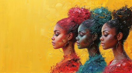 African women on yellow background. Happy International Women's Day.