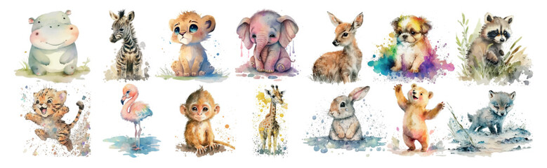 watercolor, illustrations, animals, cute, wildlife, 