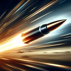  a speeding bullet in motion, a bullet streaking through the air, leaving behind a trail or motion blur to convey its high speed