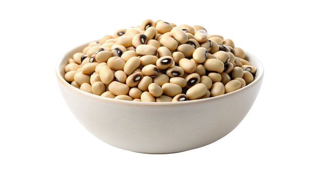 Raw black eyed pea beans in a white bowl. isolated on transparent background.