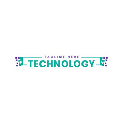Technology text word mark logo with  pixel design vector template