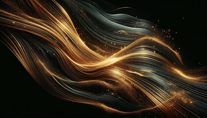 a wide-format abstract image that captures the fluid motion of golden light waves