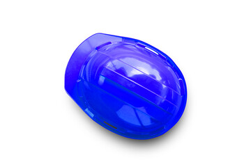 Top view blue safety engineer helmet isolated on white background.