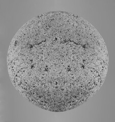 1 one gray round pebble stone  isolated on grey  background.  empty copy space for inscription