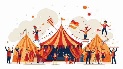 A whimsical circus where performers entertain crowds - obrazy, fototapety, plakaty