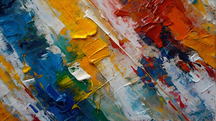 Closeup of abstract rough colorful multicolored art painting texture, with oil brushstroke, pallet...