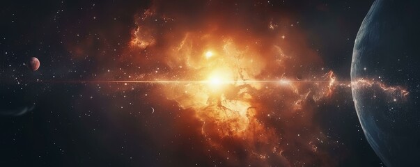 Stunningly realistic depiction of a supernova in outer space. - obrazy, fototapety, plakaty