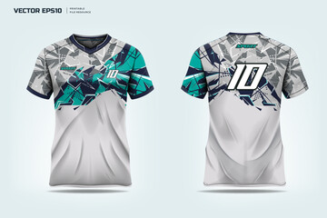 Sport shirt apparel design, Soccer jersey mockup and design with grunge design for sport uniform front and back view.