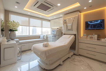 Modern methods for relaxing and caring for the skin using a body treatment machine in a cream room with a cabinet found in cosmetology centers beauty clinics and salons