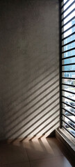 Abstract background on Parallel diagonal black and white gradient lines. Sun shutters shadow on...