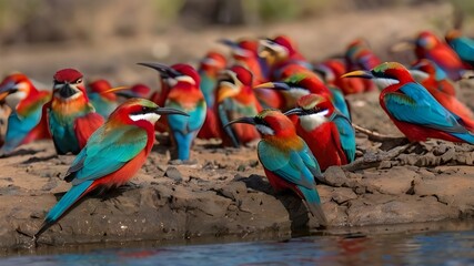 Red birds Colorful Southern Carmine beeeater Merops nu