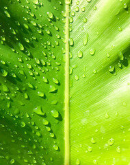 Beautiful green leaf with drops of water