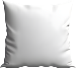 White cushion mockup. Blank white pillow square shape front view mockup template. Isolated on transparent background. For presenting fabric patterns, textiles, or your other designs.