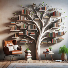 Obraz na płótnie Canvas bookshelf designed to look like a tree,