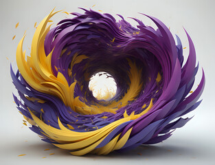 abstrakter lila gelber 3D Farb Wirbel - obrazy, fototapety, plakaty