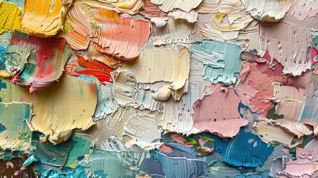 Closeup of abstract rough colorful multicolored art painting texture, with oil brushstroke