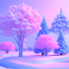 Combine pastel colored pink blue Christmas trees wallpaper