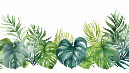 Fototapeta na wymiar Watercolor banner tropical leaves isolated