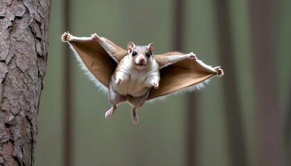 A Flying Squirrel With Its Furry Wings Outstretche Upscaled