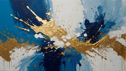 Abstract rough blue white gold art painting texture, with oil brushstroke and dotted blobs points...
