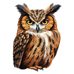 Great Horned Owl clipart isolated on white background