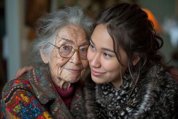Caregiver doing regular check-up of senior client in her home.