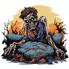 Halloween Zombie in Grave Clipart isolated on white background 