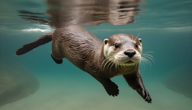 An Otter Diving Underwater Its Streamlined Body C Upscaled 5