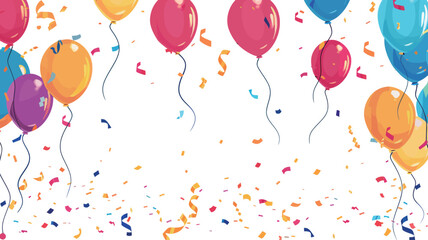a collection of colorful balloons with confetti and confetti