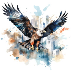 Hawk Over City Clipart Watercolor clipart isolated on